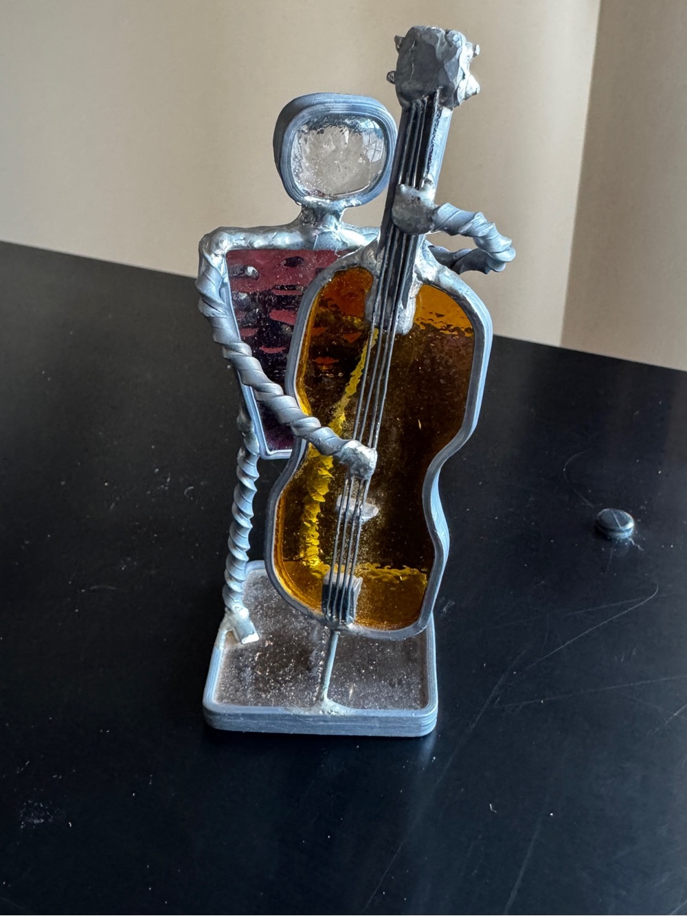 Handcrafted Stained Glass Style Cello or Bass Figurine Musician - 5 inches